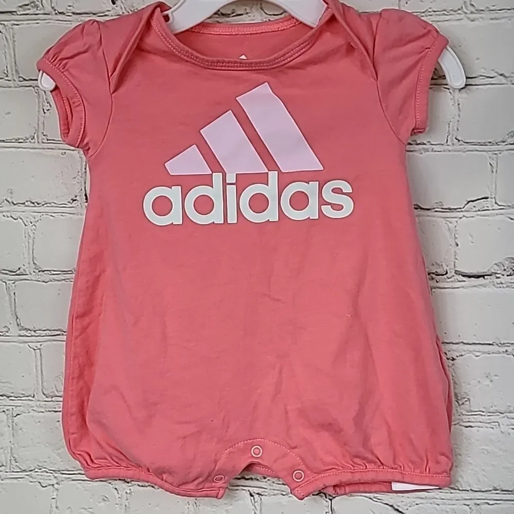 Adidas Infant 3M Pink Logo Short Sleeve Onesie Romper Sporty Baby Athlete Cotton